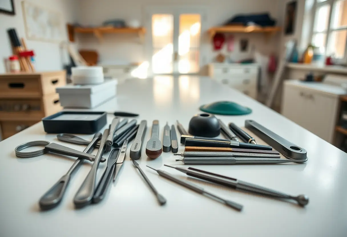 Outils de manucure bien rangés sur une table propre, prêts pour une nouvelle séance