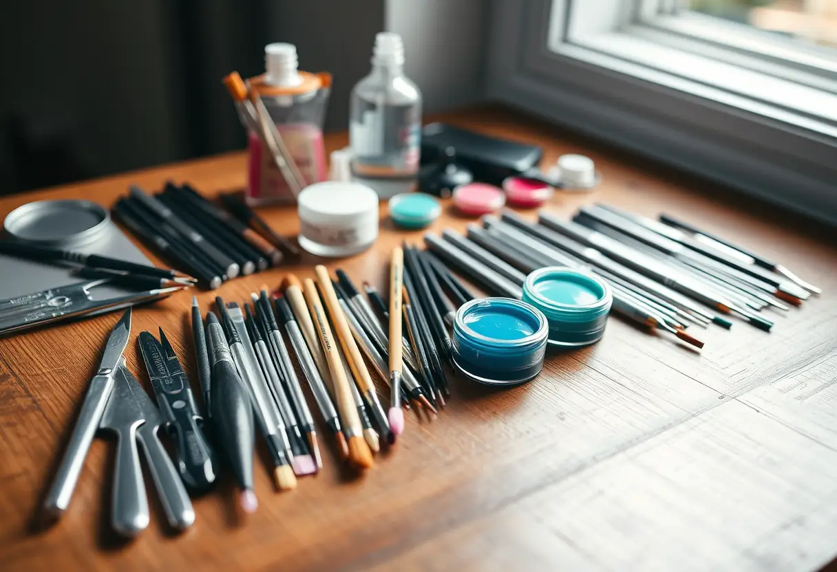 Outils de manucure sur une table, choix variés pour les ongles de mariage