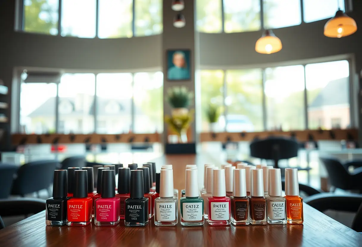 Bouteilles de vernis sur table en bois, lumière naturelle