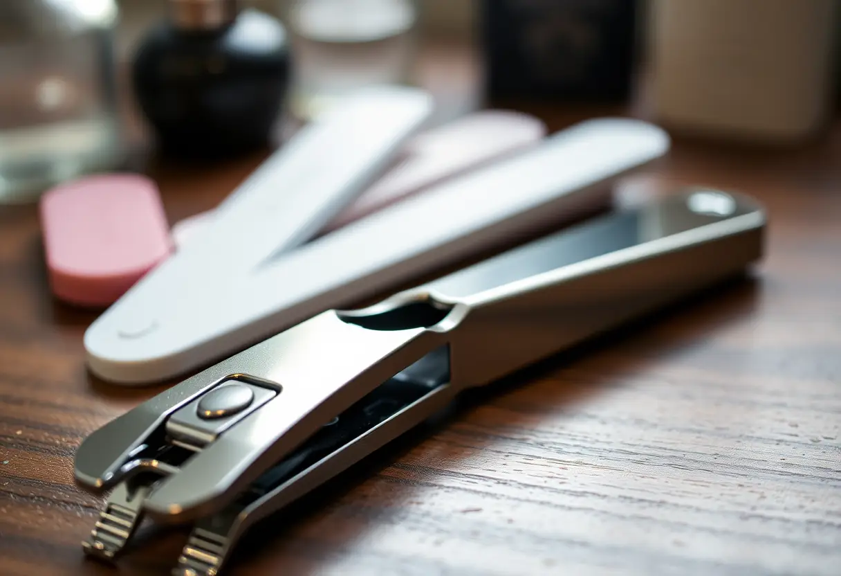 Outils de manucure sur un bureau, kit professionnel pour soigner les ongles