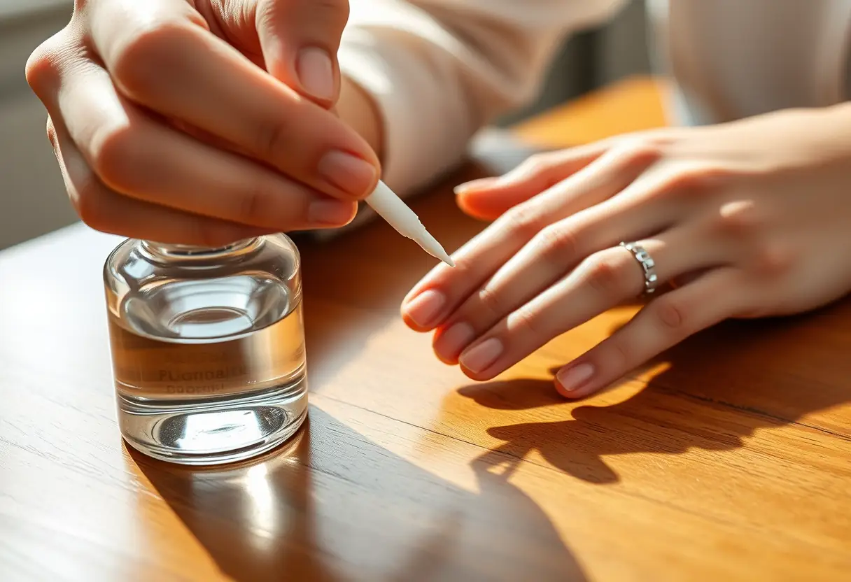 Maincoquine : une cliente applique délicatement un primer sur ses ongles naturels