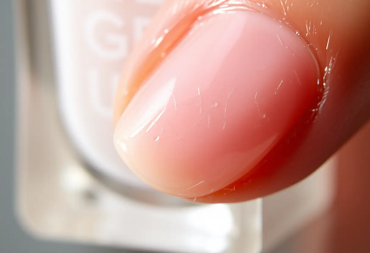 Ongle abrasé avec des entailles fines sous une lumière naturelle