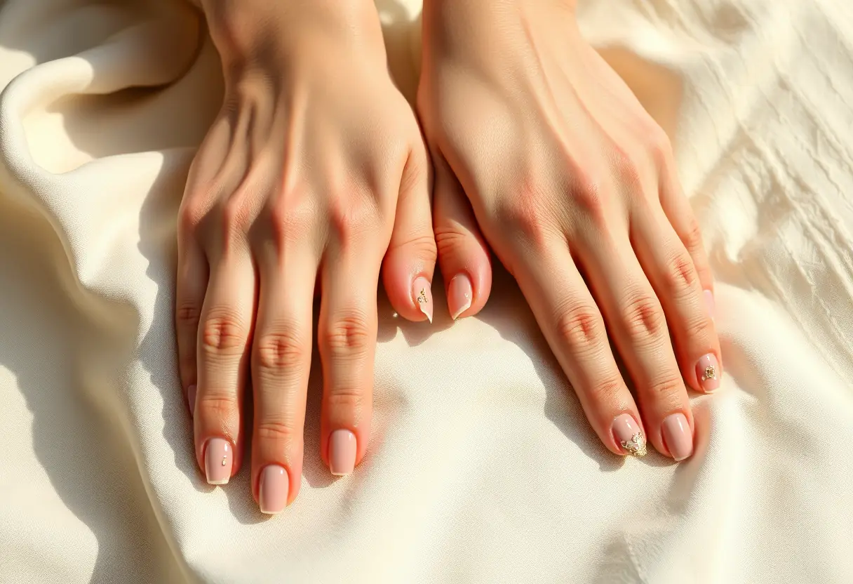 Mains soignées avec des ongles artificiels et des designs complexes