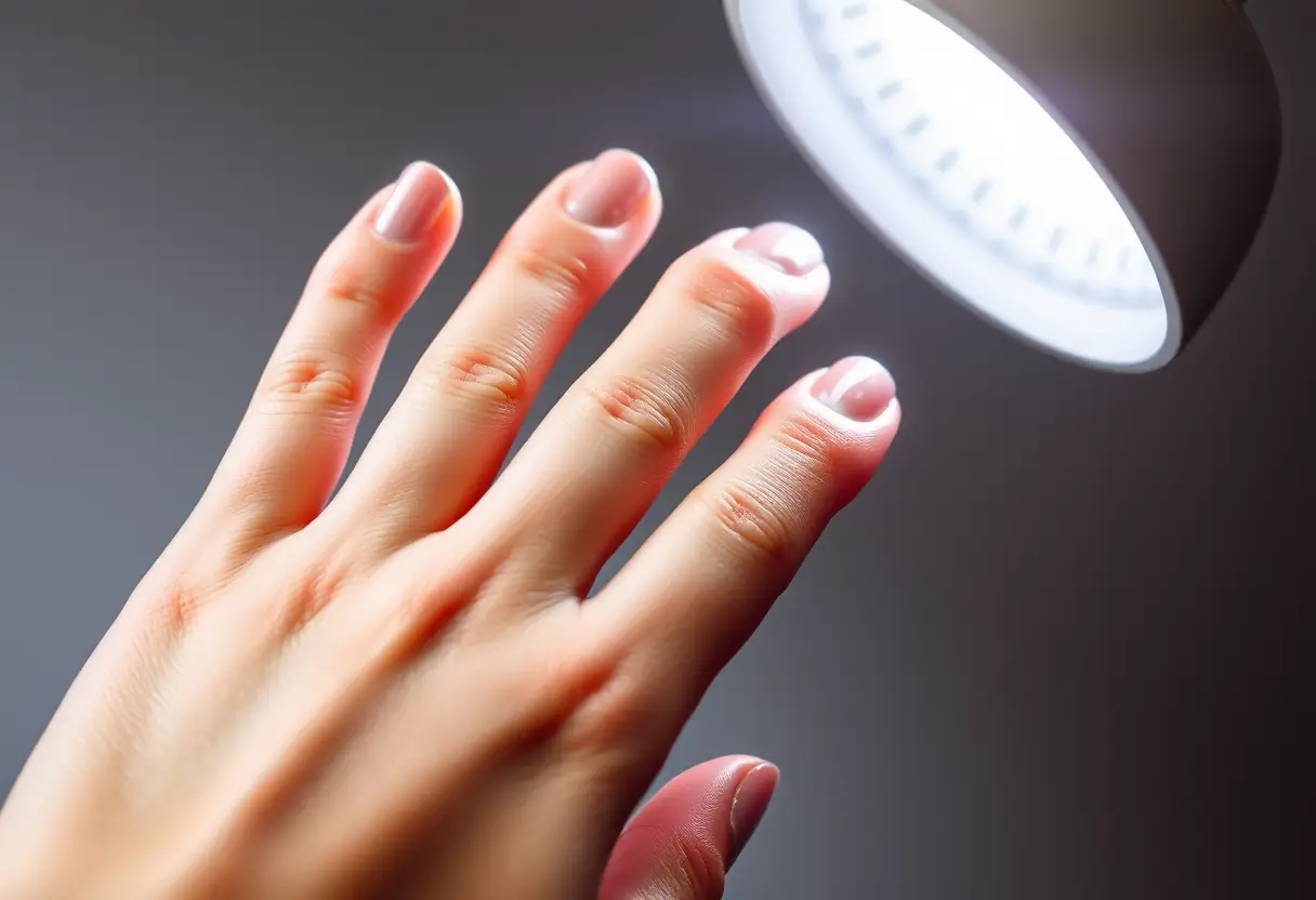 Main de femme bien manucurée avec vernis semi-permanent brillant