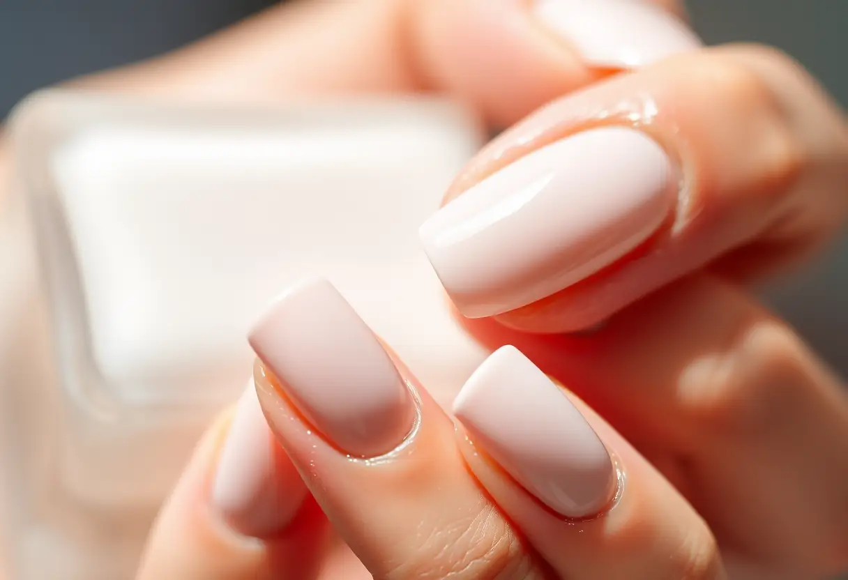 Main de femme bien entretenue avec vernis semi-permanent, salon de manucure