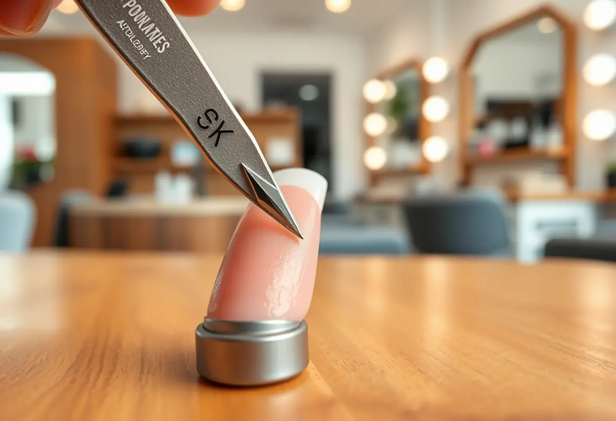 Un outil de modelage d'ongles sur une table en bois dans un salon de manucure