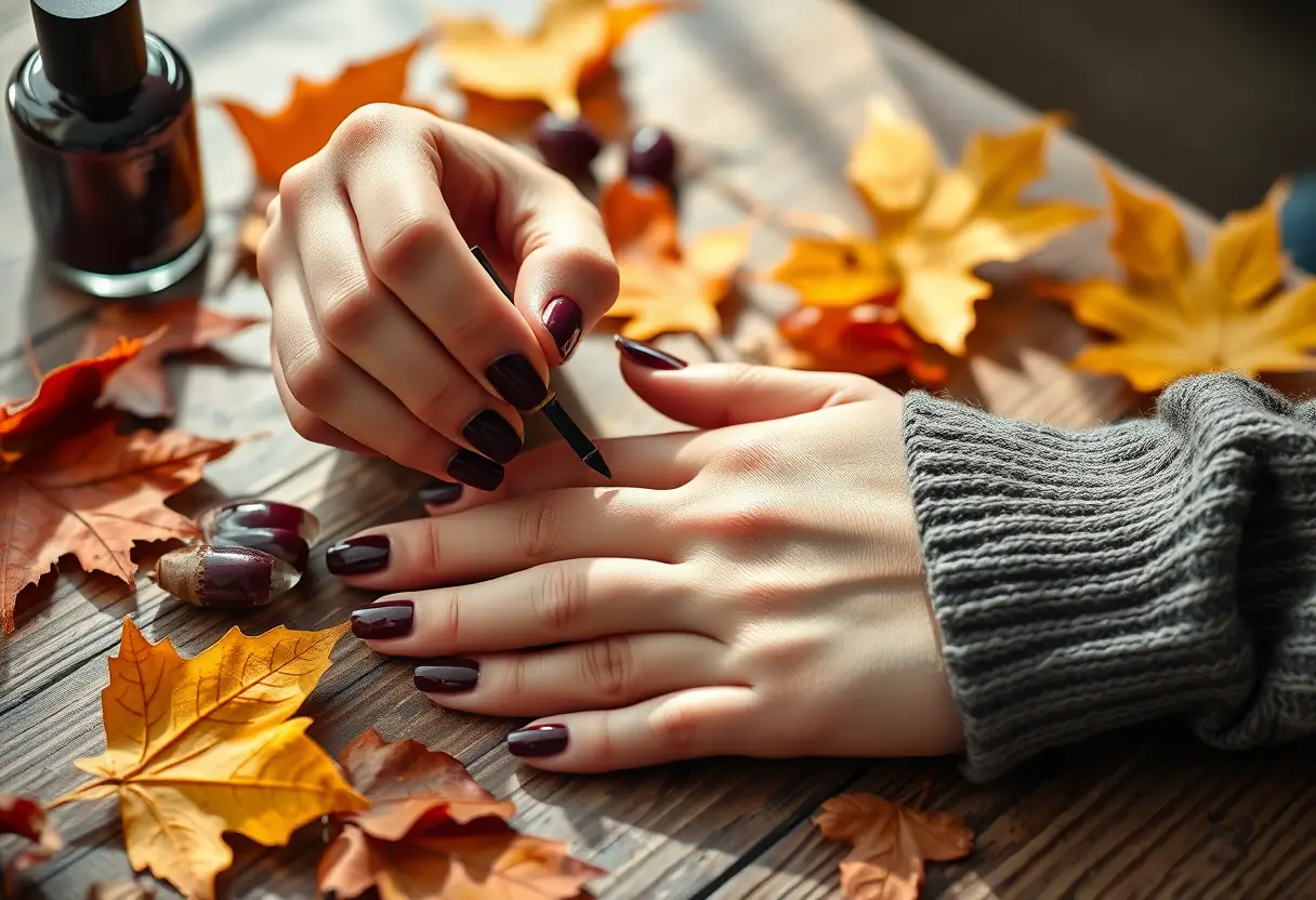 Nail art automnale prune profond
