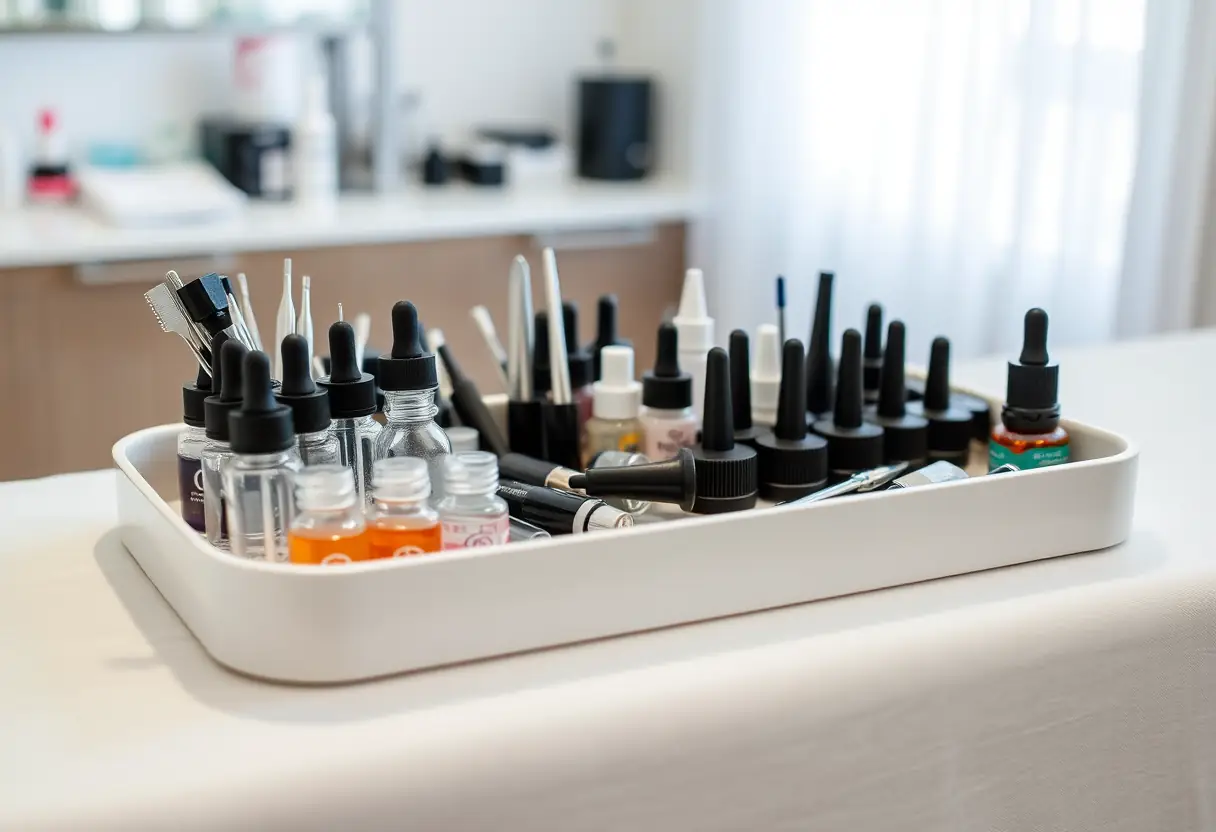 Ensemble d'outils pour extensions d'ongles en gel dans une pédicure salon