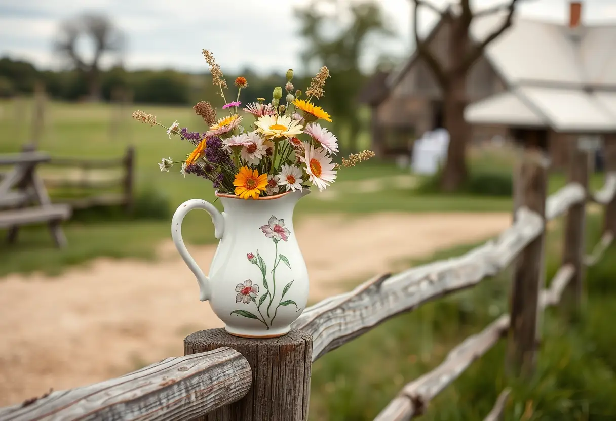 Joli pot de fleurs sauvages près d'un ongle naturel à un mariage champêtre