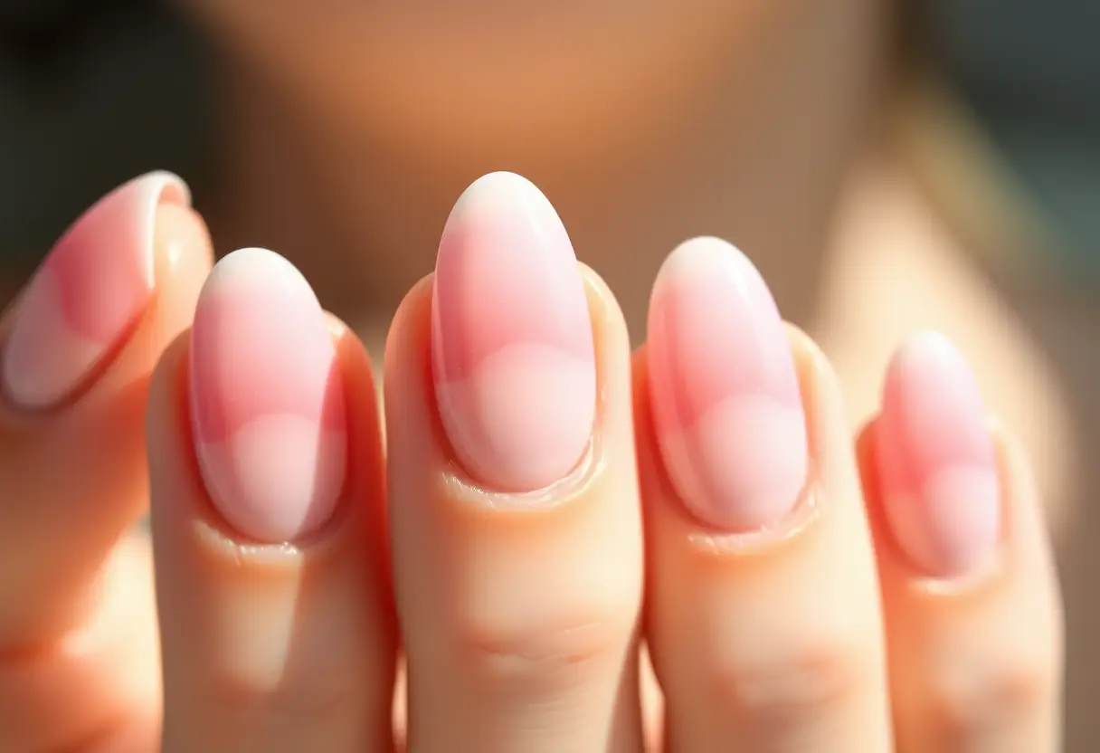 Ongles en forme d'amande avec dégradé rose, nail art délicat