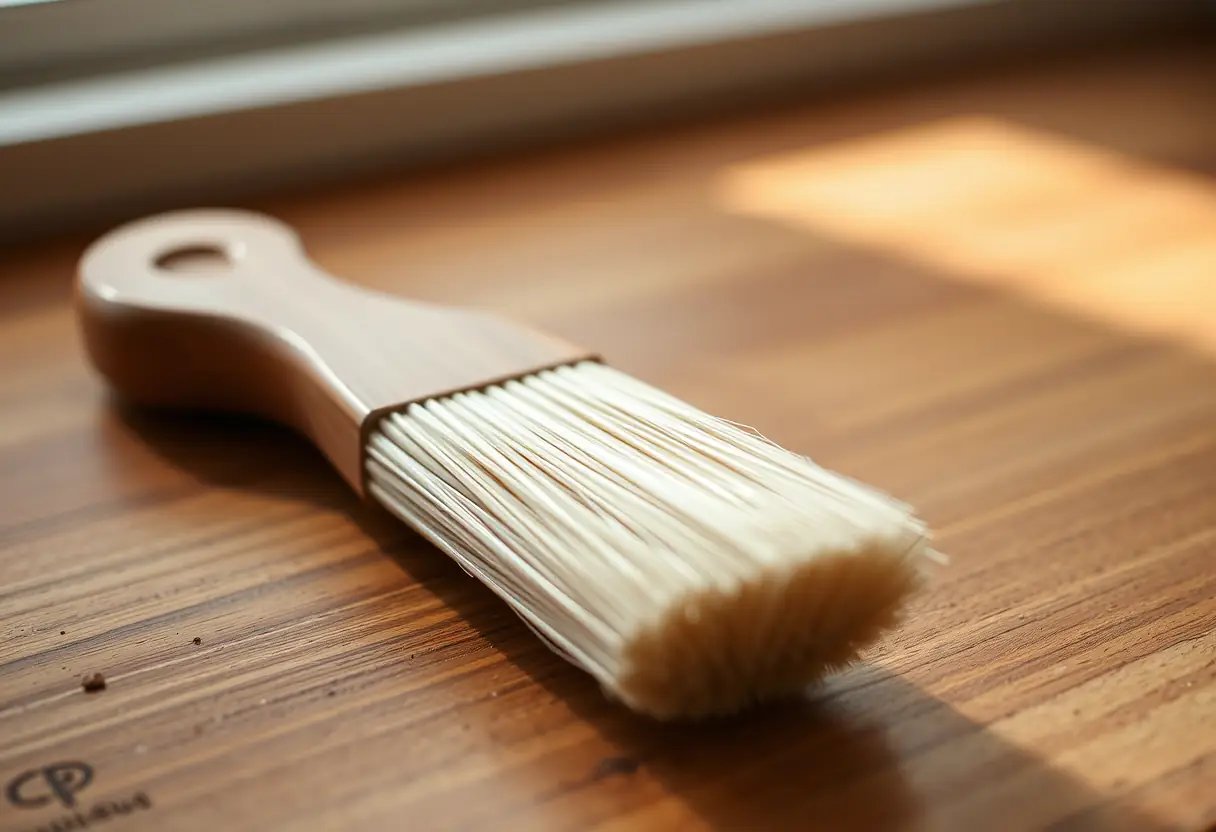Brosse à ongles posée sur un comptoir en bois, éclairée naturellement