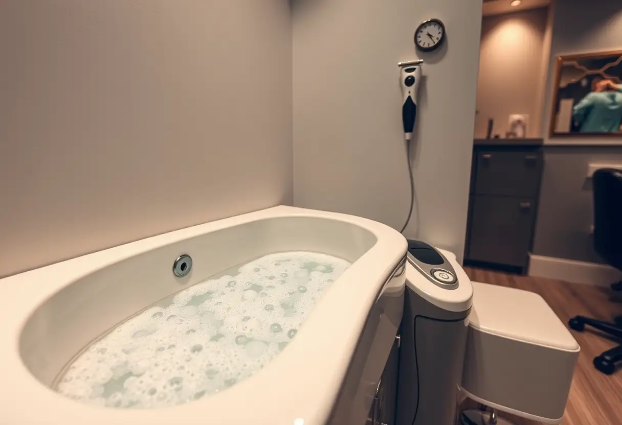 Station de pédicure avec baignoire à bulles et fiche électrique professionnelle