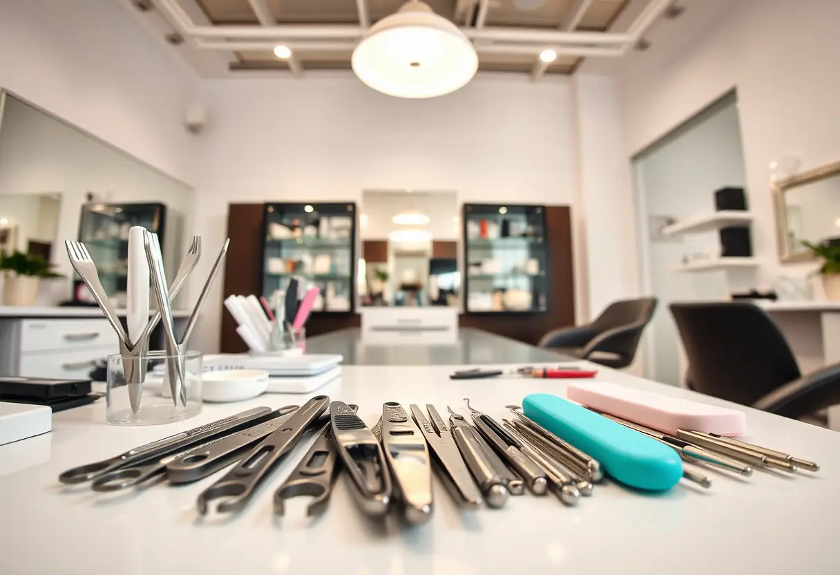 Outils de manucure et pédicure sur un bureau professionnel