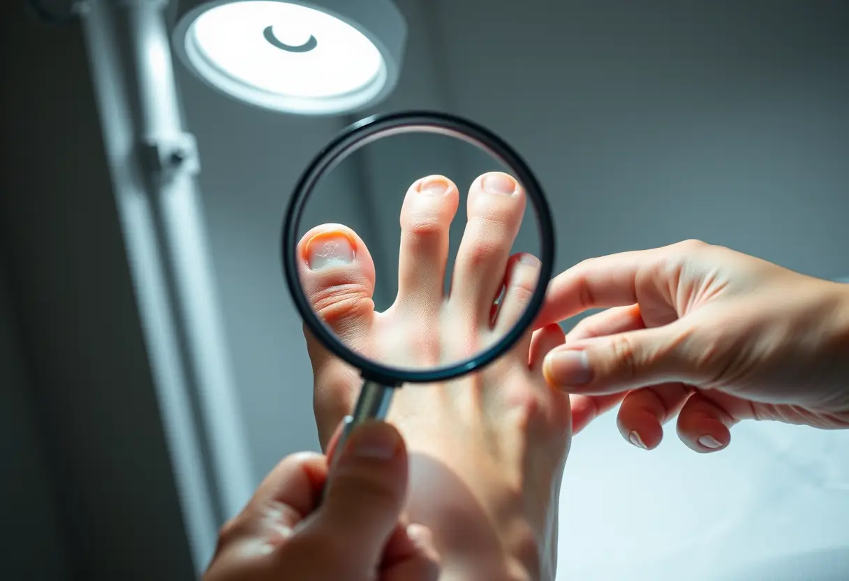 Examen détaillé d'un ongle épaissi chez une prothésiste ongulaire