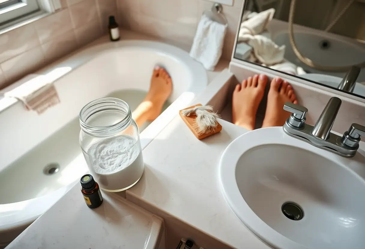 Jar de bicarbonate et accessoires de soin des pieds, pédicure naturelle