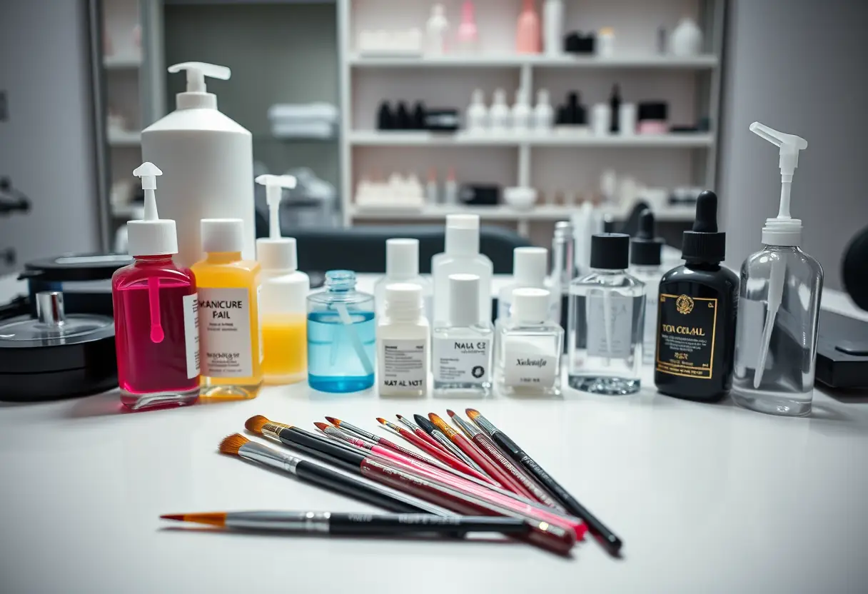 Station de manucure professionnelle avec outils et produits