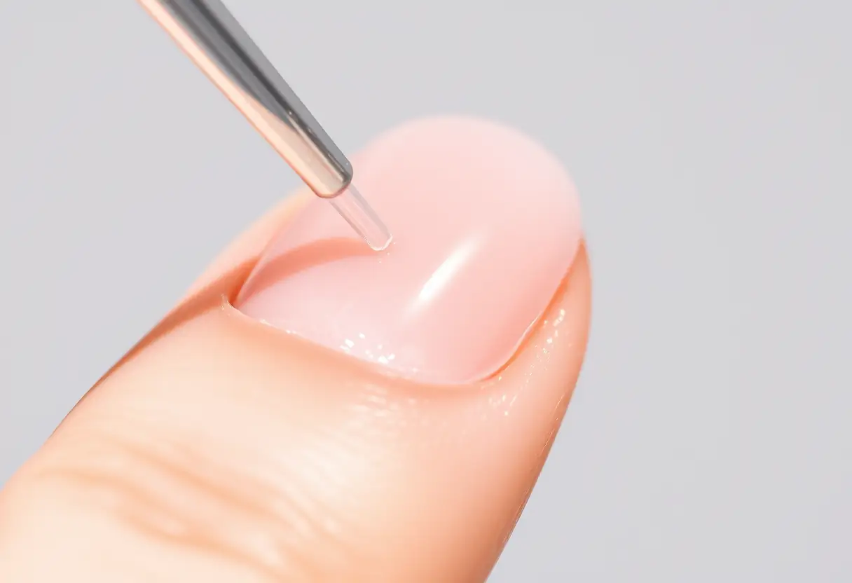 Polygel lissé sur une extension d’ongle, soulignant sa texture