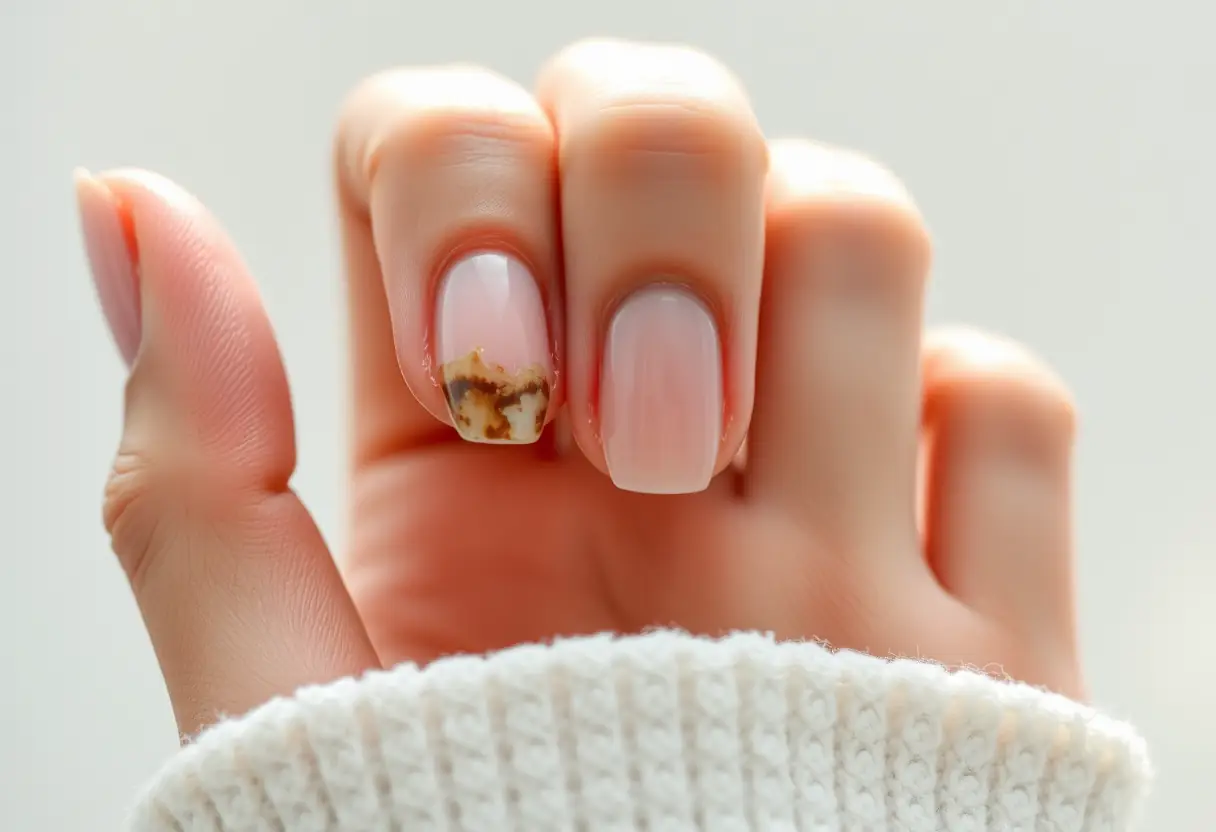 Main revisée avec polygel pour ongles abîmés