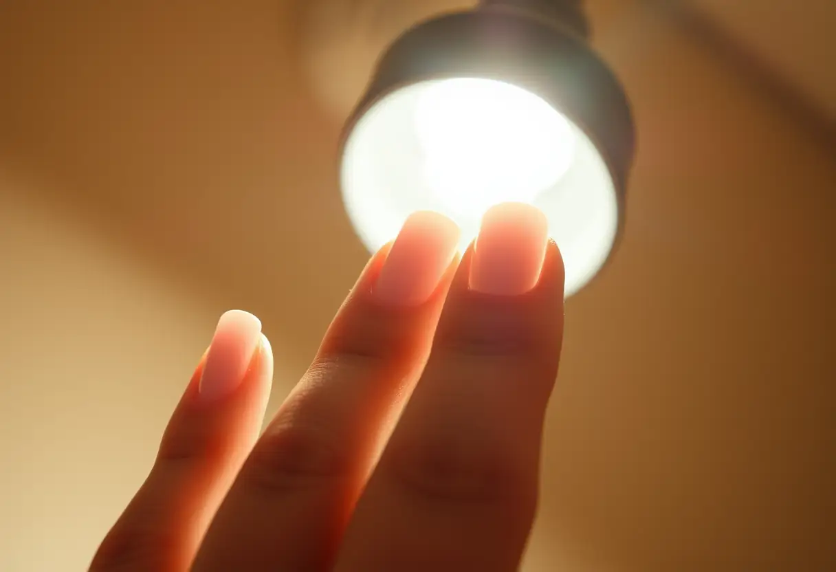 Main gauche soigneusement manucurée avec ongle en gel