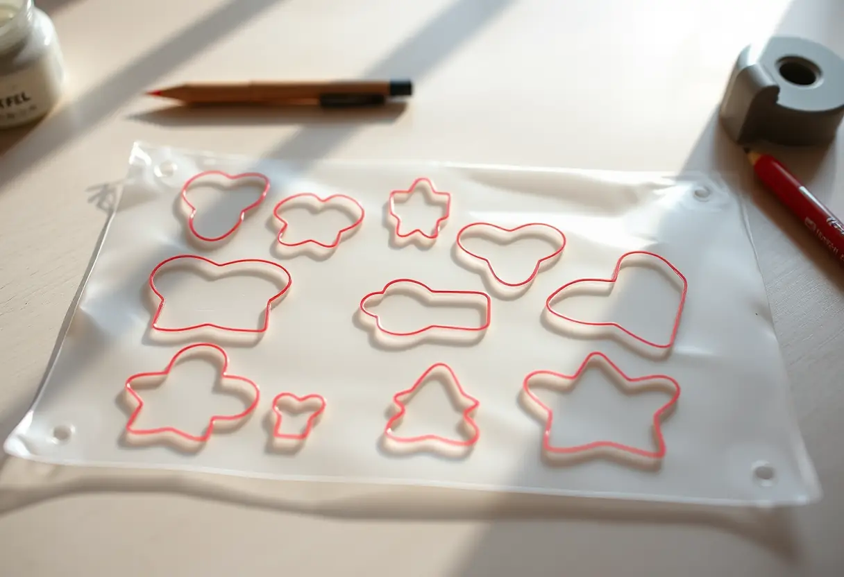 Un gabarit en plastique sur une table prête à être utilisé pour poser des faux ongles en gel
