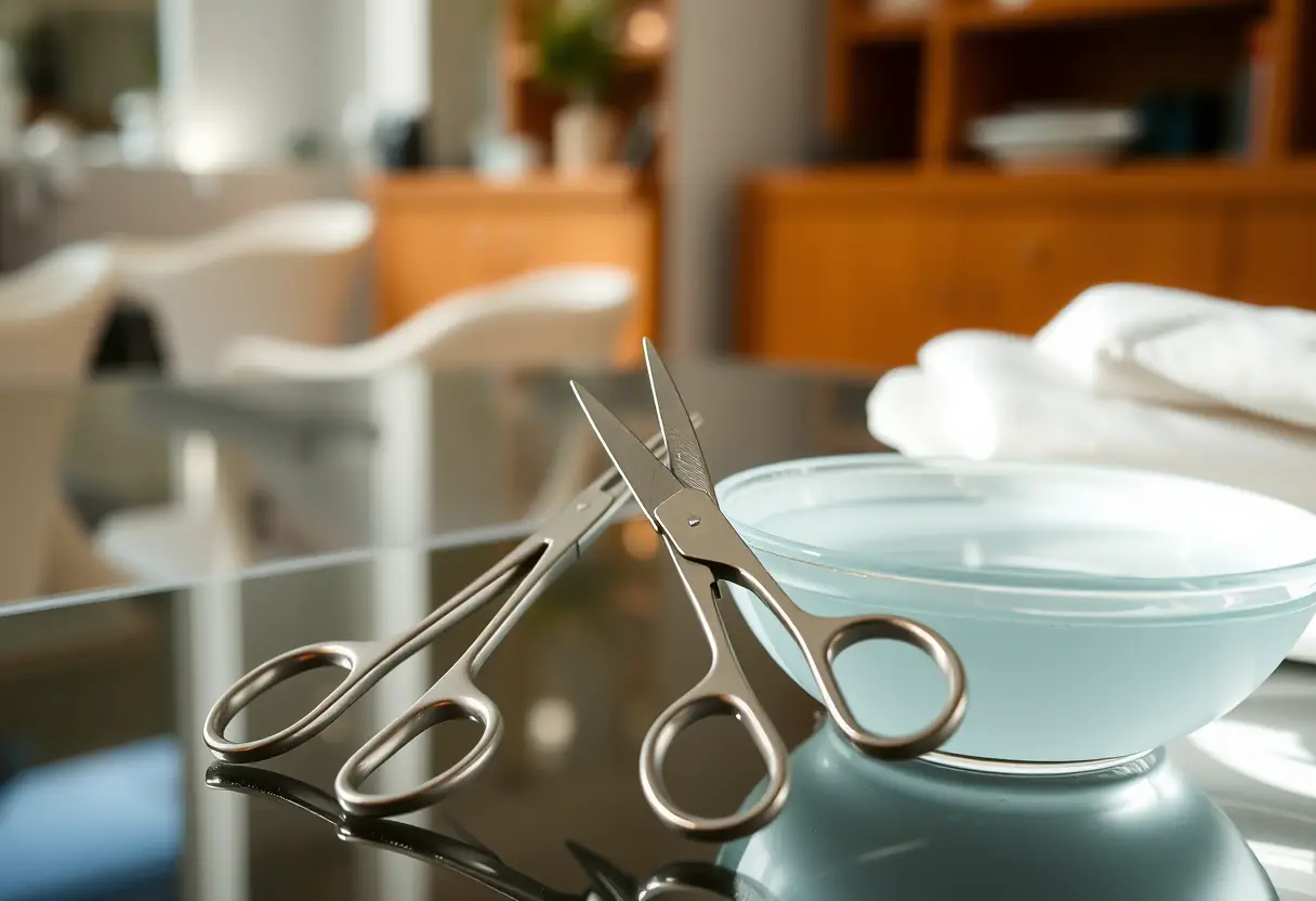 Outils de manucure posés sur un comptoir dans un salon de beauté