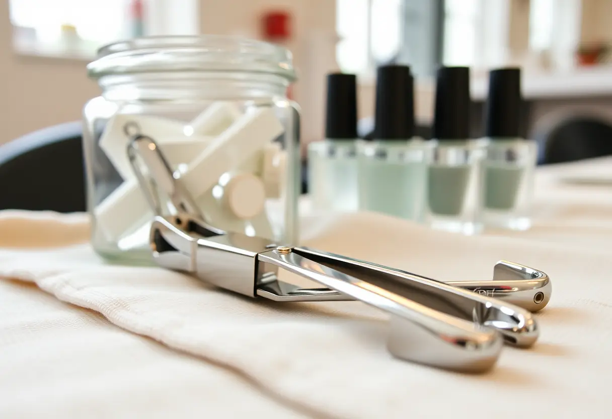 Ongle de gel et pinces de manucure dans un salon de coiffure