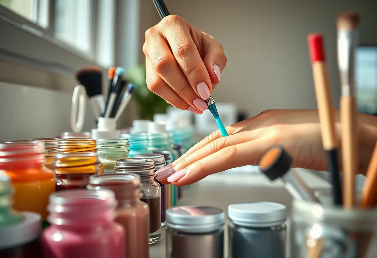 Main dans un salon d'esthétique pour une pose de gel ongles à Pont-Remy