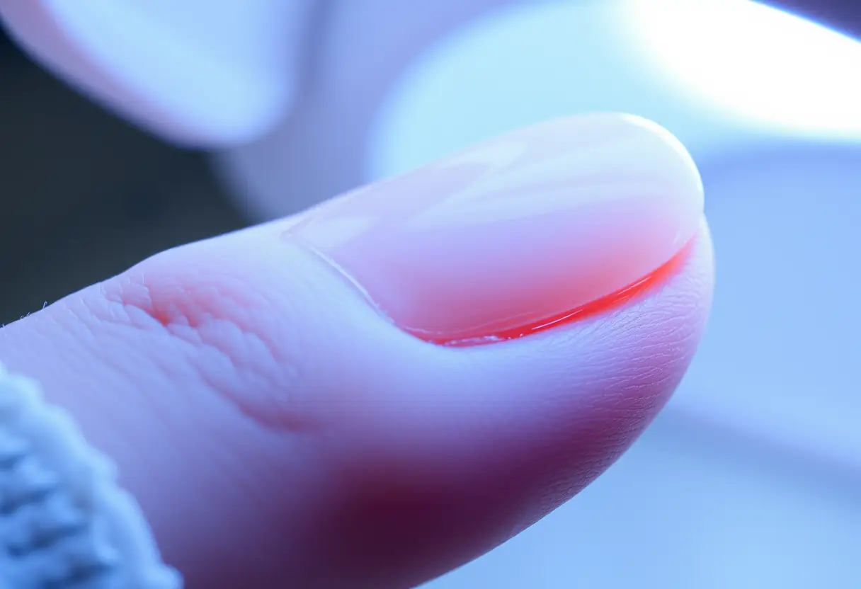 Ongle recouvert de gel sous lampe UV, finition lisse et brillante