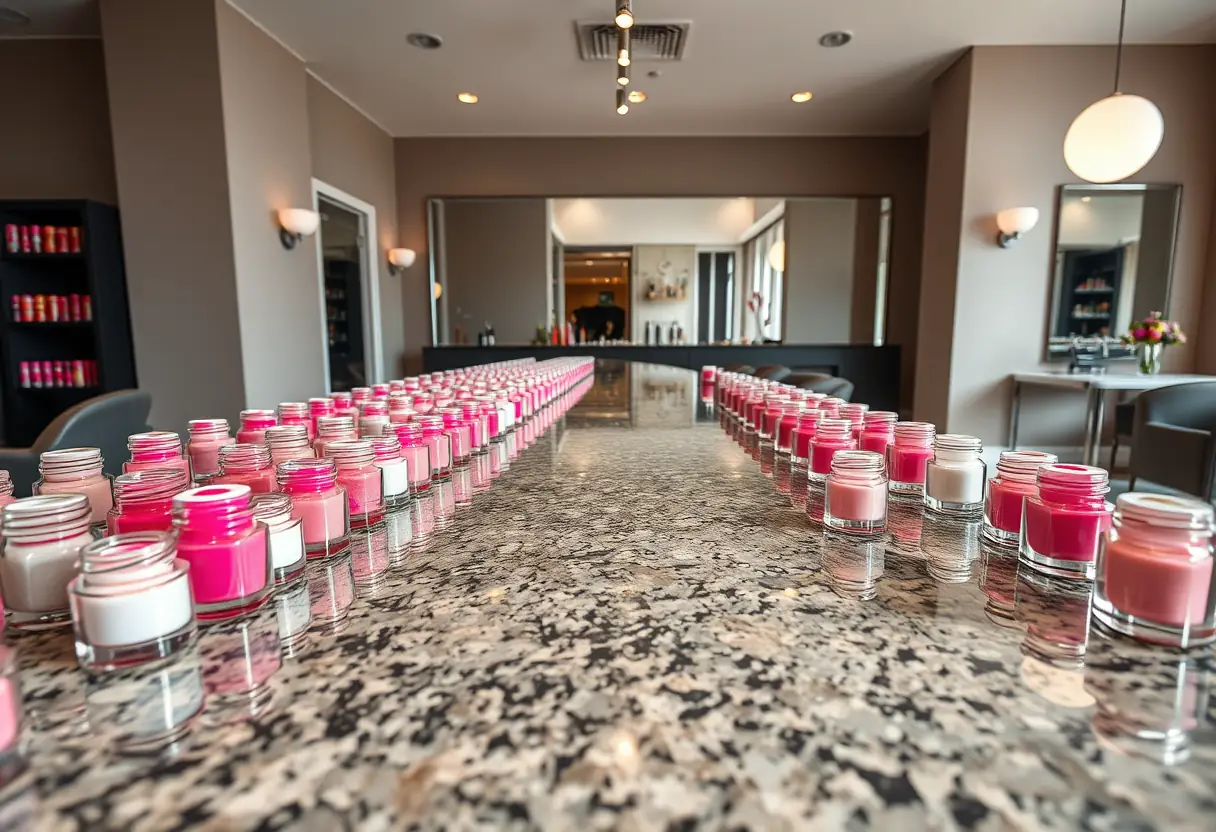 Jars de vernis à ongles dans un salon de manucure