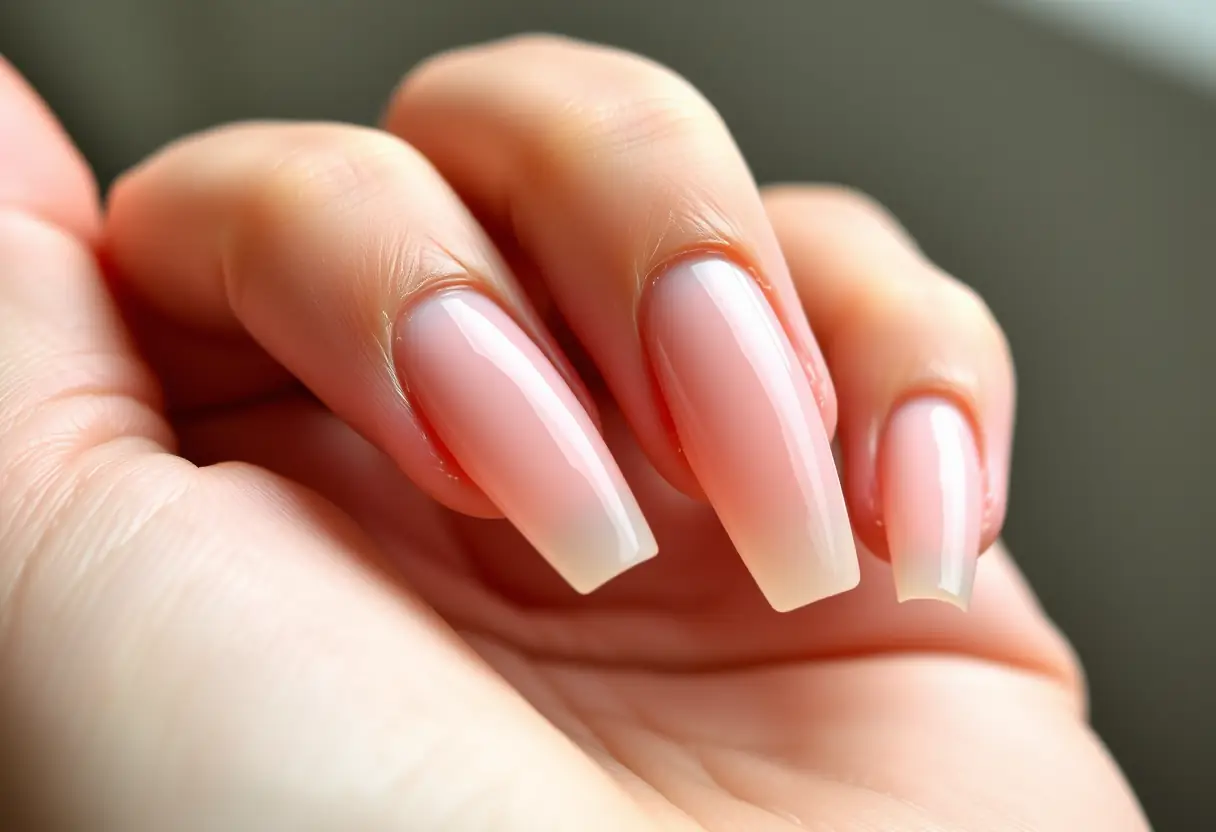 Ongles reconstruits parfaitement alignés dans un salon de Pont-Remy
