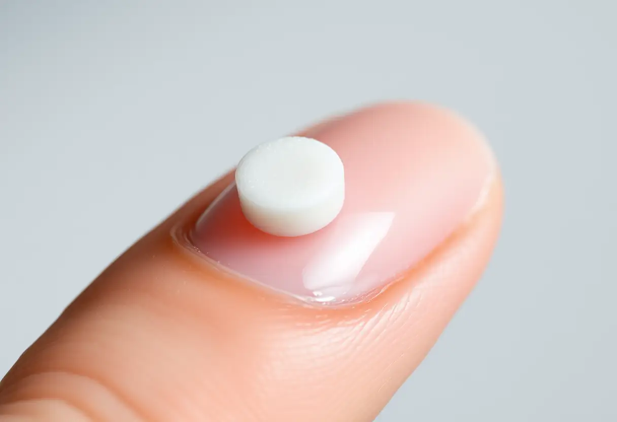 Un ongle bien préparé avec un polichon rond posé dessus