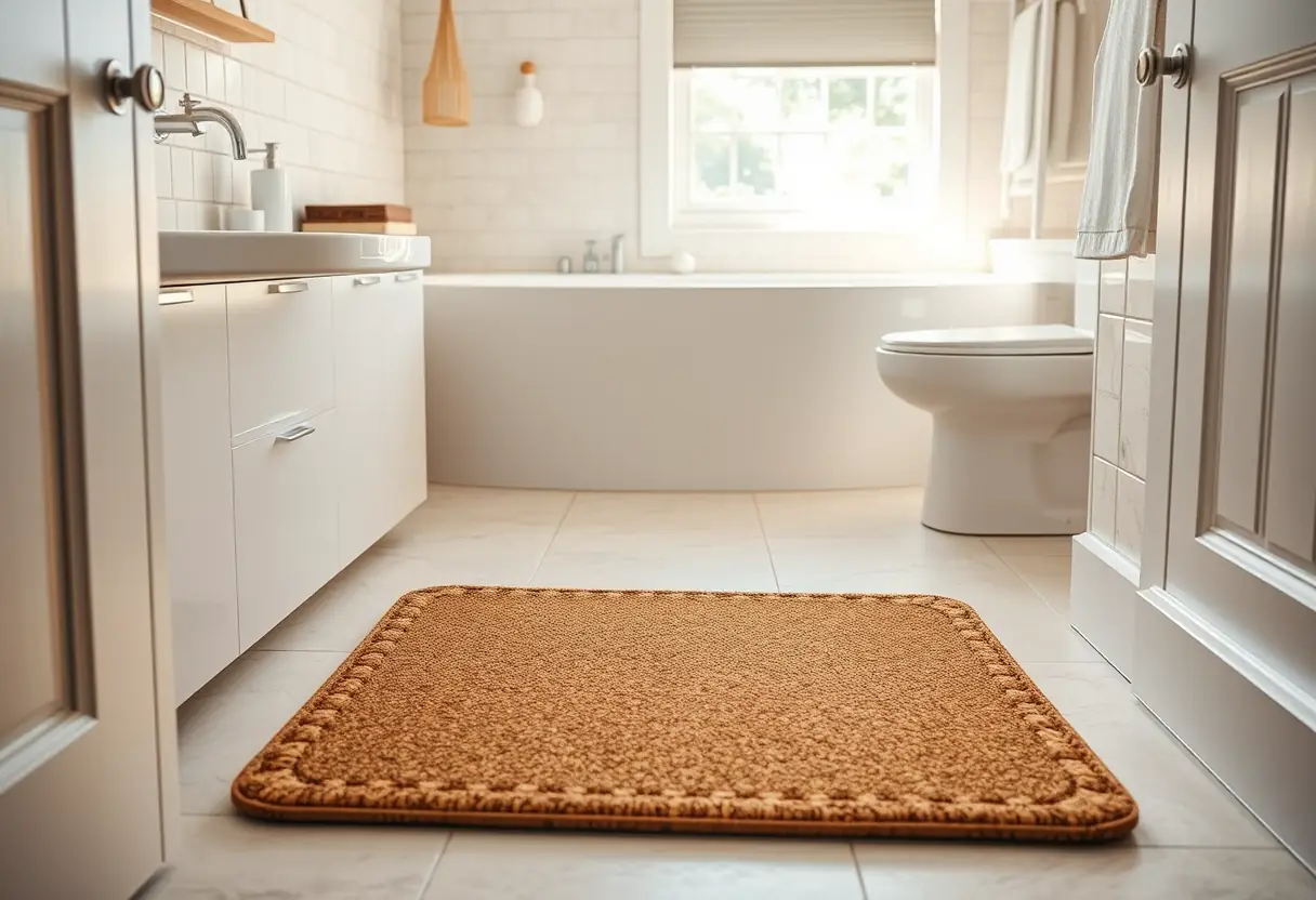 Mat de corde dans une salle de bain, sujet pédicure-podologue