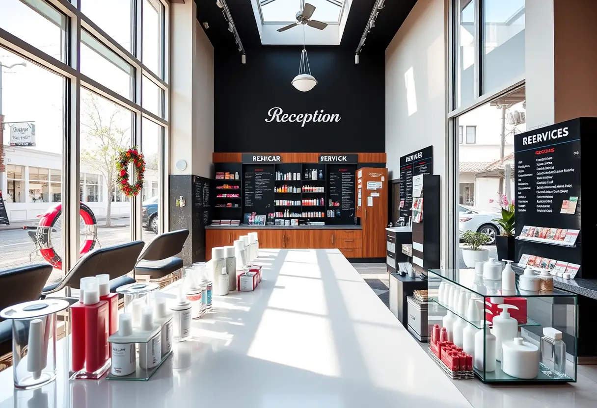 Un bureau bien rangé avec des produits de soins des ongles, illustrant la transparence des tarifs en salon de pédicure