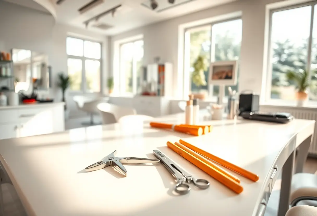 Station de manucure bien éclairée avec des outils de qualité