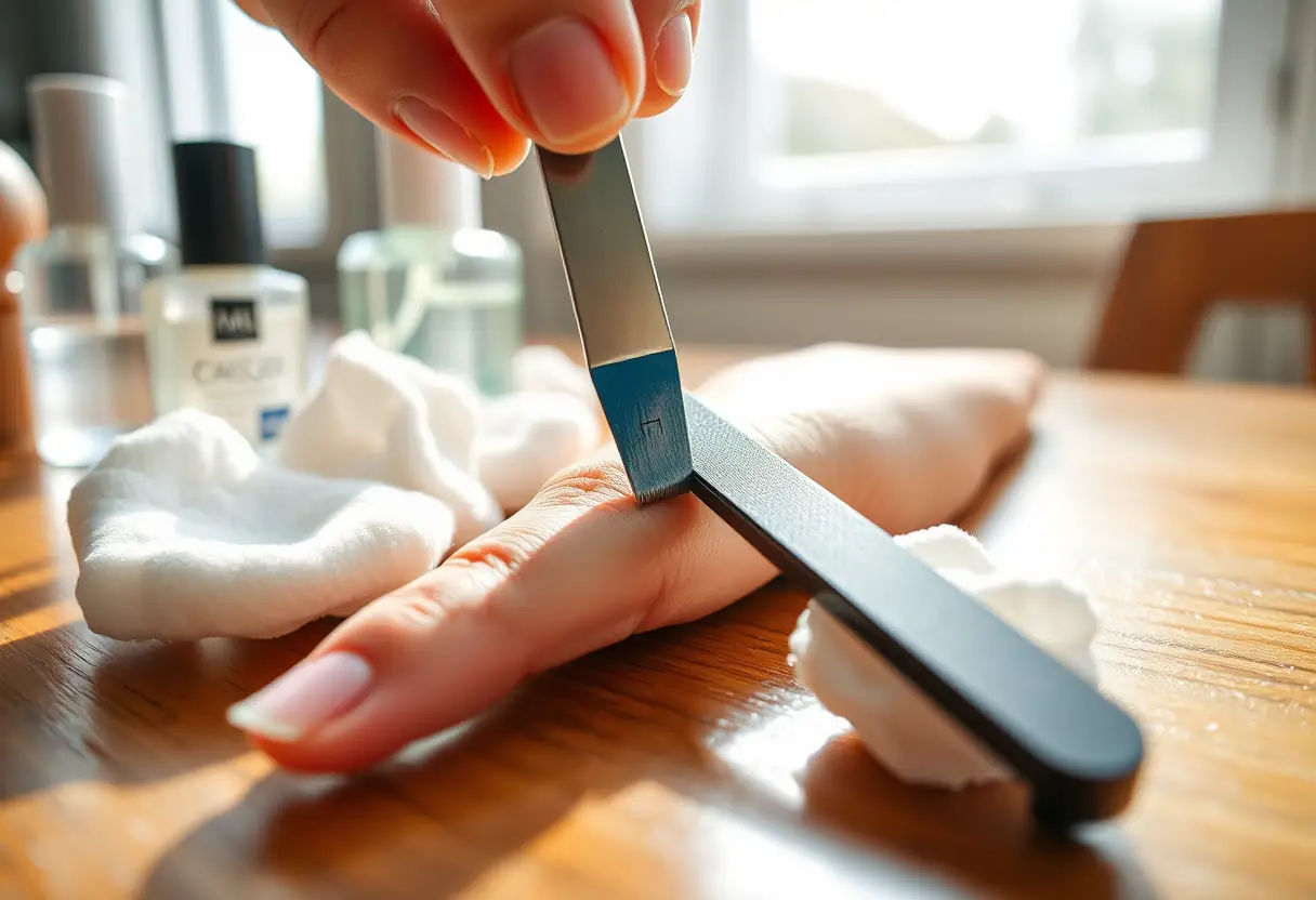 Nail file et produits de manucure sur un bureau bien rangé