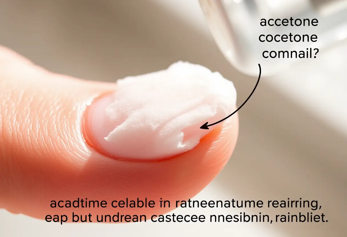Bouchon de coton imbibé d'acétone posé sur un ongle artificiel, technique douce de prothésiste ongulaire