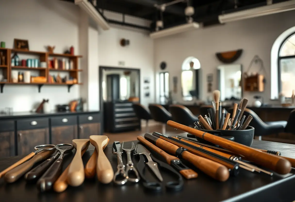 Outils de manucure disposés sur une table dans un salon de pédicure