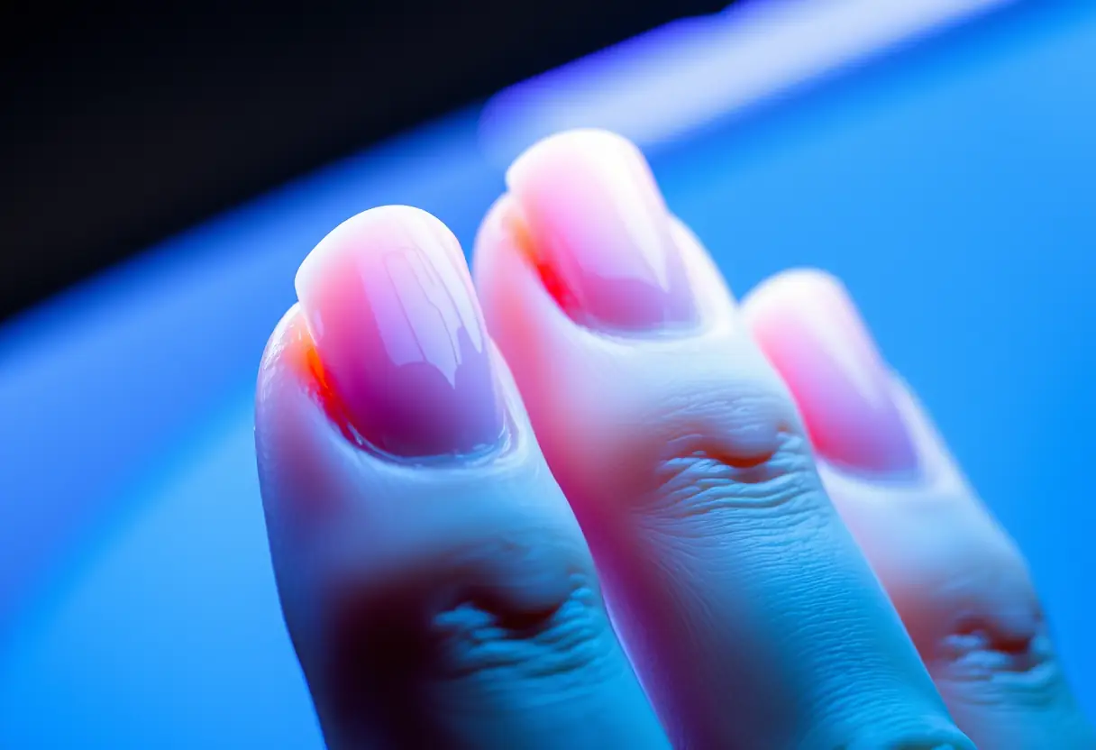 Ongles peints avec vernis semi-permanent sous lampe UV