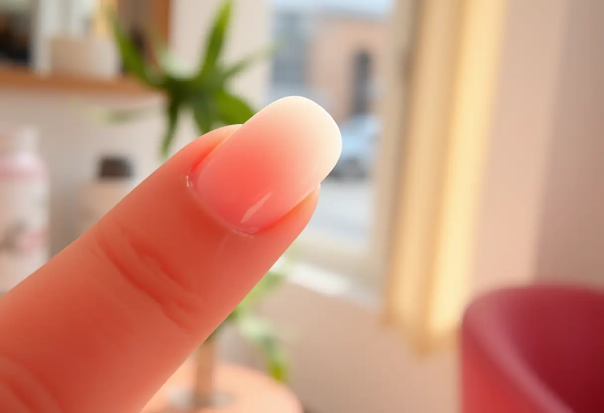 Un ongle acrylique bien poli dans une boutique de soins des ongles