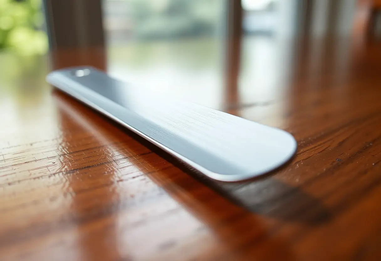 Un outil de manucure posé sur une table, éclairé naturellement, soulignant sa texture