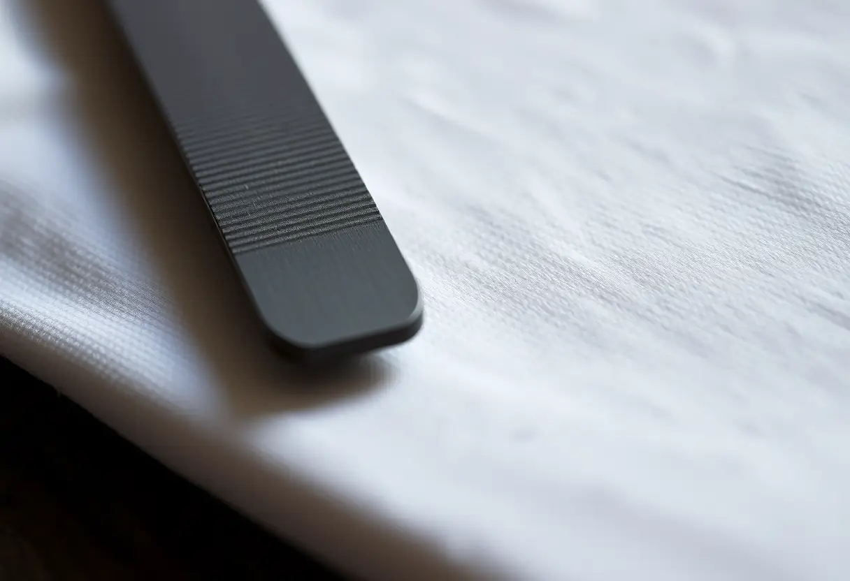 Ongle filet posé sur un tissu blanc, lumière naturelle